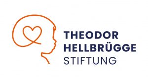 Logo der Theodor Hellbrügge Stiftung: Orangefarbenes Profil eines Kinderkopfes mit integriertem Herzsymbol und Schriftzug.