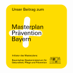 Gelbes Banner zum „Masterplan Prävention Bayern“. Initiator: Bayerisches Staatsministerium für Gesundheit, Pflege und Prävention.