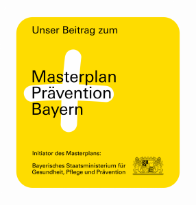Gelbes Banner zum „Masterplan Prävention Bayern“. Initiator: Bayerisches Staatsministerium für Gesundheit, Pflege und Prävention.