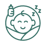 Illustration of a happy, well-fed, and sleeping baby.